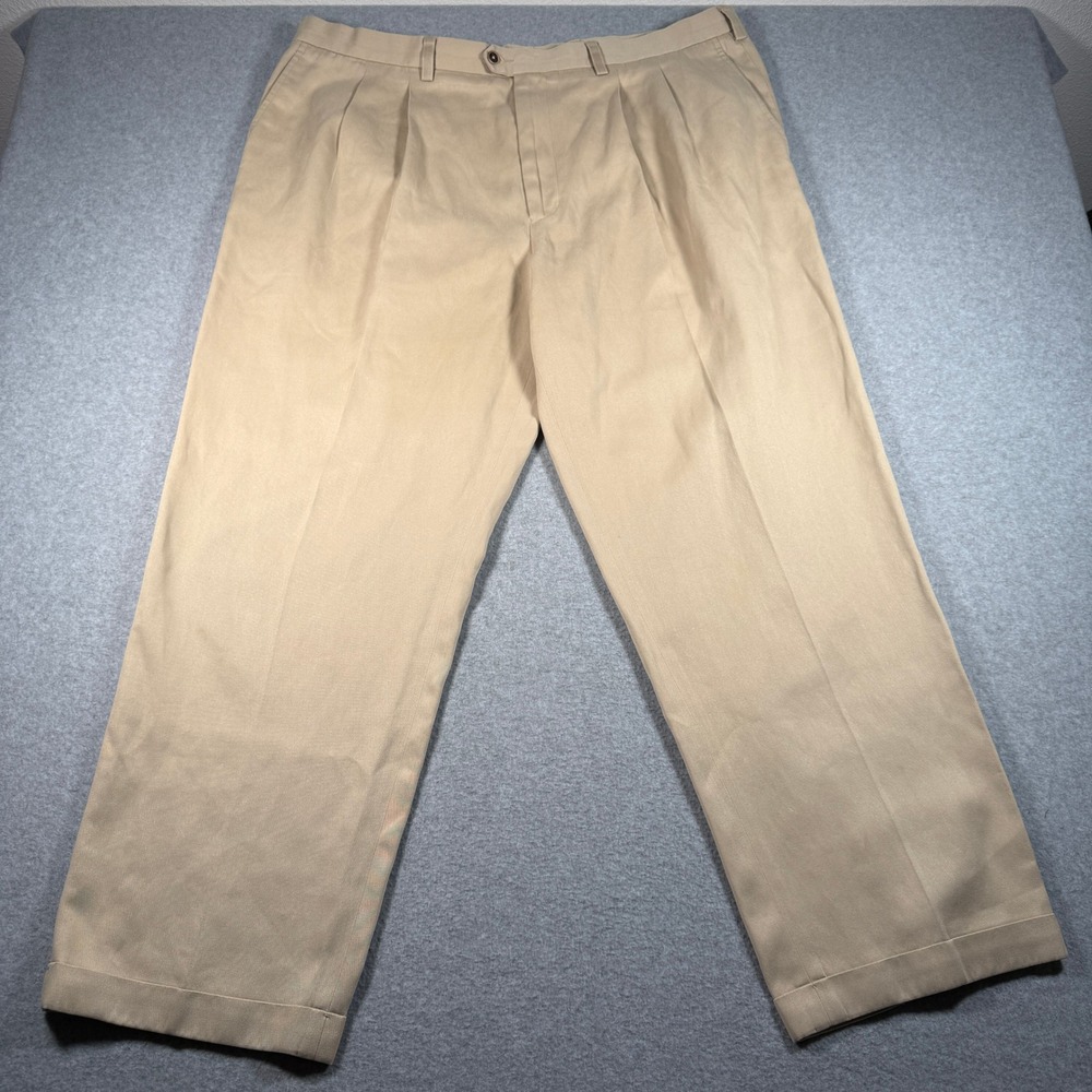 Callaway Golf Pro-Spin Mens Khaki Pleated Pima Cotton Blend Pants 44W x 31L